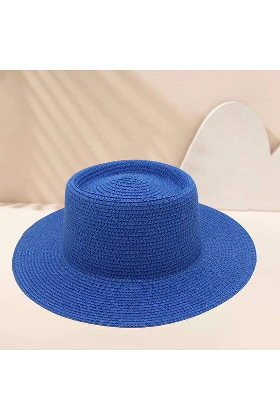 Dome French Top Hat, Classic Straw Boater Hat for Women, Elegant Wedding Ceremony Hat with Grosgrain Ribbon, Summer Garden Party and Church Hat-Blue