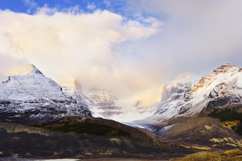Dome Glacier At Dawn Columbia Icefields Jasper National Park Alberta Canvas Art - Yves Marcoux Design Pics (34 x 22)