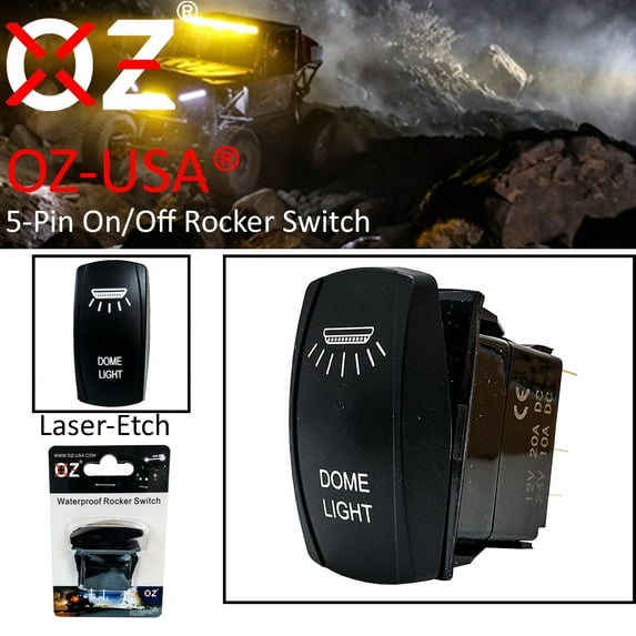 Dome Light On/Off Rocker Switch 5-Pin SPST OZ-USA® Laser Blue LED Truck SUV Offroad Rzr Polaris RV Marine Vessels UTV