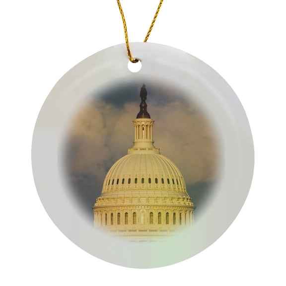 Dome Of The U.S. Capitol Building, Washington Dc - Us09 Dfr0071 - David R. Frazier, Circle Porcelain Ornament
