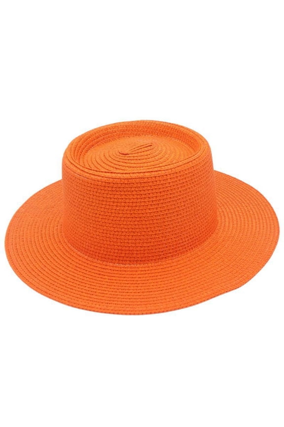 Dome Retro Straw Hat, French Style Top Hat, Casual Outdoor Sun Cap, Lightweight Breathable Solid Color Headwear for Outing Leisure Vacation Travel Simple Elegant Fashion Headgear,Orange