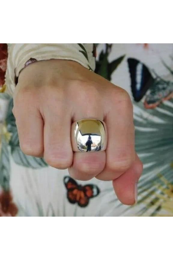 Dome Ring 925 Sterling Silver Ring Plain Wide Band Ring Women Statement Jewelry