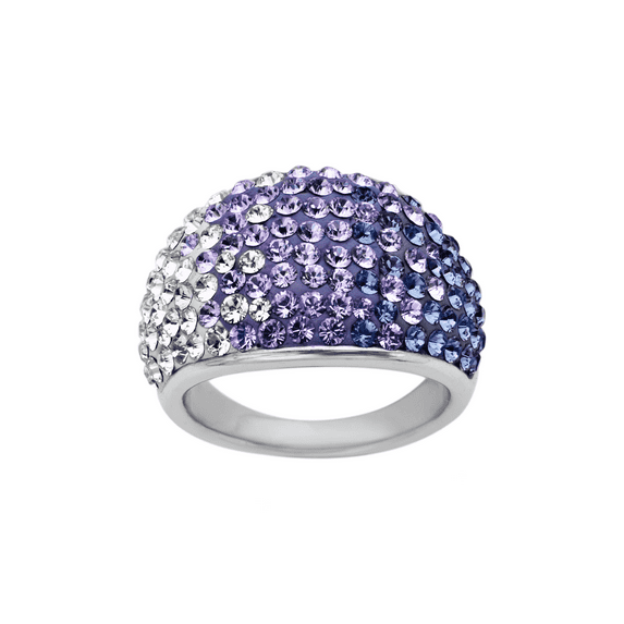 Dome Ring with Purple-Lavender-White Fade Swarovski Crystals in Sterling Silver