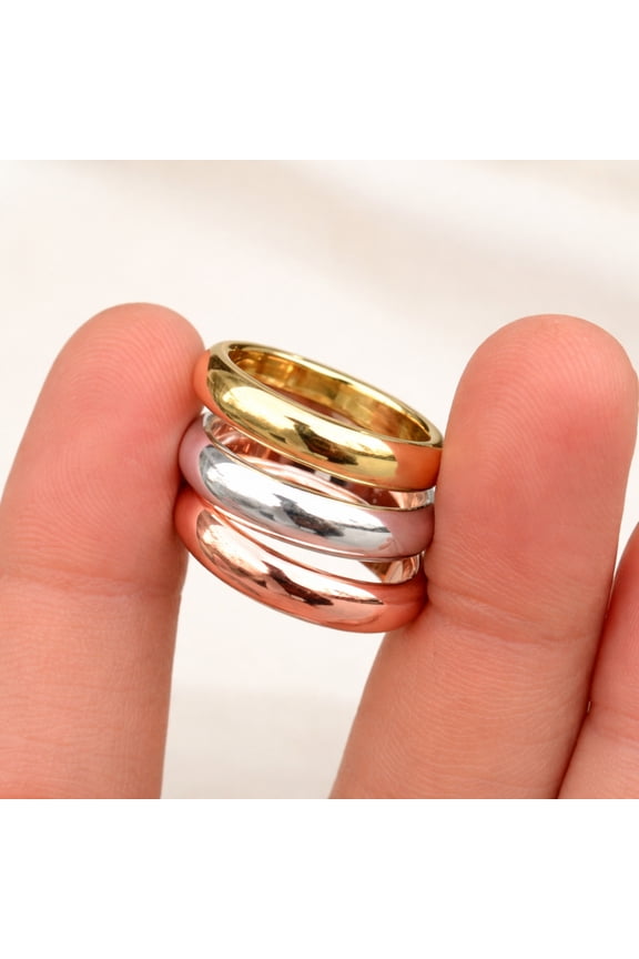 Dome Rings Set of 3 – Copper, 925 Sterling Silver and Brass Stacking Rings, Triple Metal Band Ring Set for Women