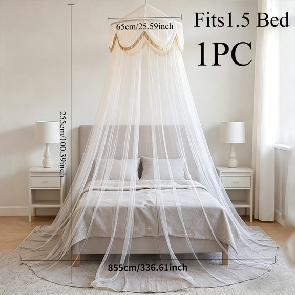 Dome-Shaped Printed Ceiling Mosquito Net Canopy, Light Strip Not Included, Available in White or Black, Reinforced Mesh Mosquito-Proof Design, Freestanding Household Bedroom Mosquito Cover