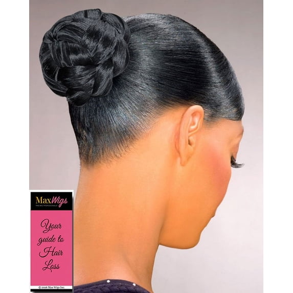 Dome T Hairpiece Color 34 Dark Brown with Gray - Foxy Silver Wigs Wider Braid Chignon Comb Attachment Updo Style Hairpiece Extension Synthetic Black Grey Womens Bundle MaxWigs Hairloss Booklet
