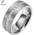 thumbnail image 1 of Dome Tungsten Carbide Ring w Eternity Cubic Zirconia in Silver Gold or Black w Black CZ, 1 of 5
