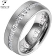 thumbnail image 1 of Tioneer Tungsten Carbide Ring Dome w Eternity Cubic Zirconia in Silver Gold or Black w Black CZ, 1 of 5