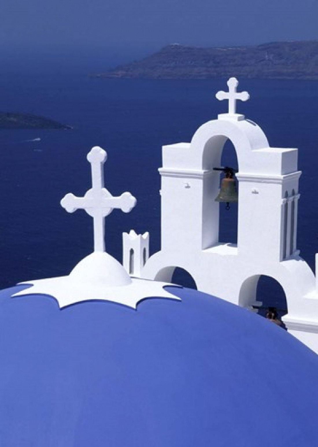 Dome and Crosses of Greek Church Santorini Greece Canvas Art - Bill Bachmann DanitaDelimont (24 x 36)
