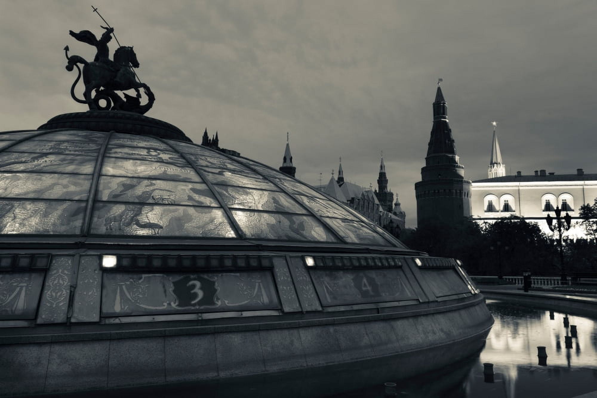 Dome of the Okhotny Ryad at dawn Manezhnaya Square Moscow Russia Canvas Art - Panoramic Images (27 x 9)