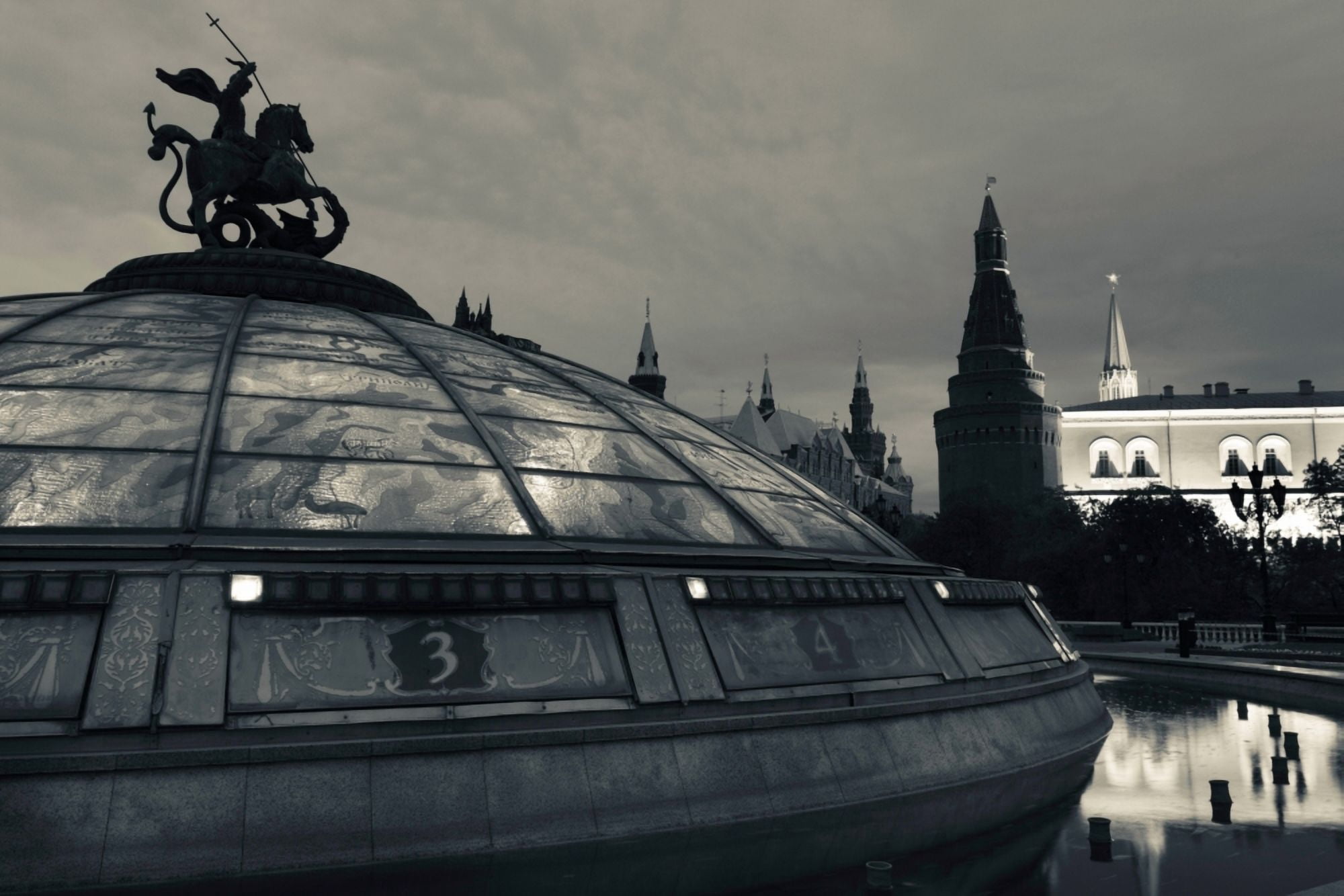 Dome of the Okhotny Ryad at dawn Manezhnaya Square Moscow Russia Canvas Art - Panoramic Images (36 x 12)