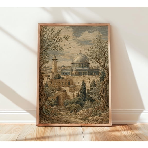 Dome of the Rock Print, Olive Tree Islamic Wall Art, Al Aqsa Mosque Poster, Middle Eastern Tapestry Style Decor , Poster Print Only