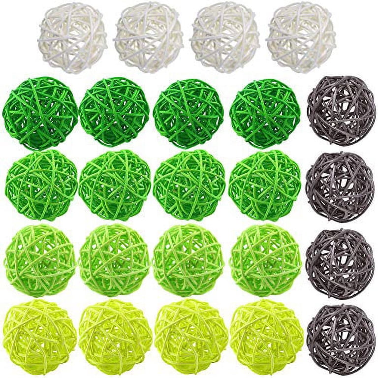 24 Pack – 2 Inch Wicker Rattan Balls, Decorative Fillers For Vases, Bowls, Crafts (Black, Grey, Yellow, White)