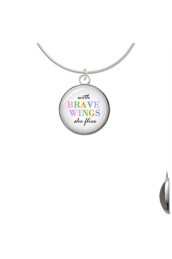 Domed Brave Wings Charm Necklace, 18"+2" Extender