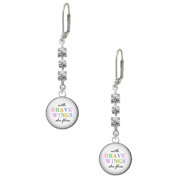 Domed Brave Wings Crystal Madison Leverback Earrings