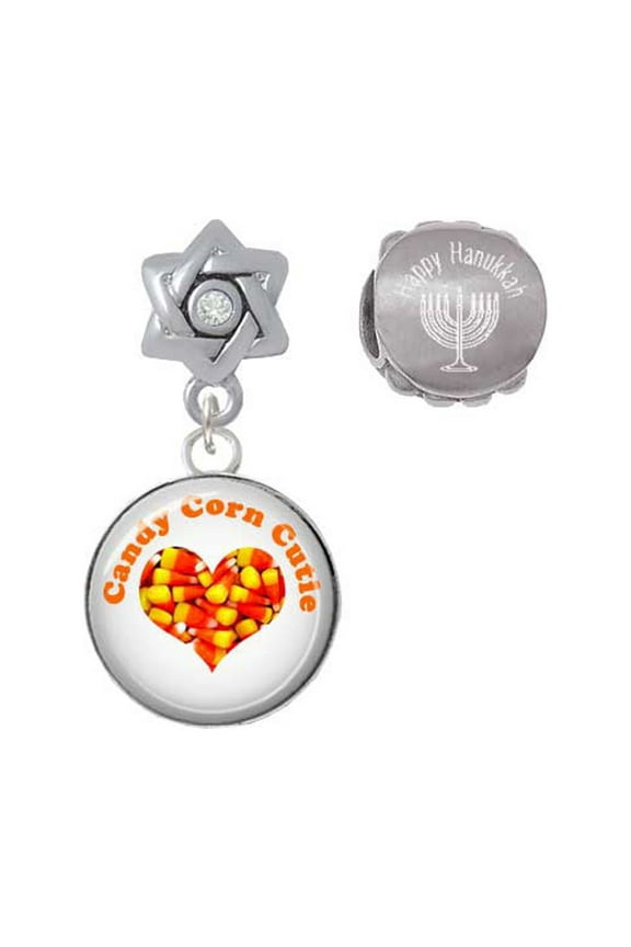 Domed Candy Corn Cutie Happy Hanukkah Charm Beads (Set of 2)