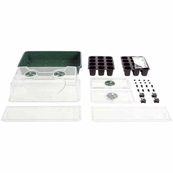 Domed Propagator with 1 Height Extender, Seedling Trays, and Locking Clip Set, Green, Medium (97008)