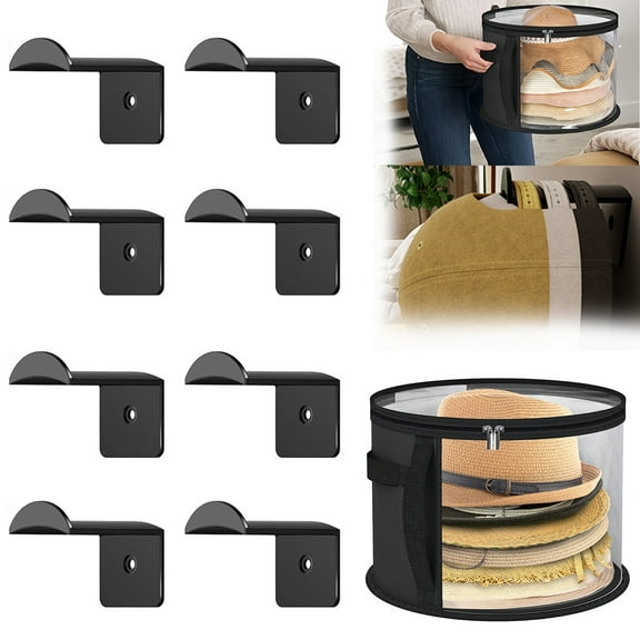 Adhesive Hat Hooks for Wall-8 Pack Hat HolderHat OrganizerCowboy Hat RackStrong Adhesive Cap HolderCap Organizer for Baseball Caps- BlackHat Storage