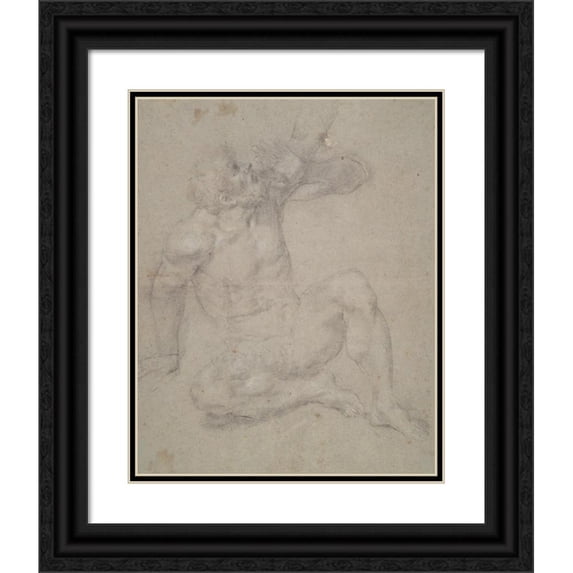Domenichino 12x14 Black Ornate Wood Framed Double Matted Museum Art Print Titled: Study of a Seated Old Man