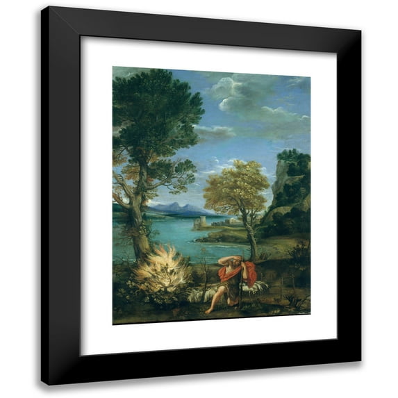 Domenichino 19x24 Black Modern Framed Museum Art Print Titled - Landscape with Moses and the Burning Bush (1610-16)