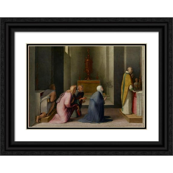 Domenico Beccafumi 18x14 Black Ornate Wood Framed Double Matted Museum Art Print Titled - The Miraculous Communion of Saint Catherine of Siena (1513-1515)