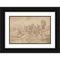 thumbnail image 1 of Domenico Campagnola 24x17 Black Ornate Framed Double Matted Museum Art Print Titled: Landscape Wooded with Peasants and Their Herd in the Foreground, 1 of 5