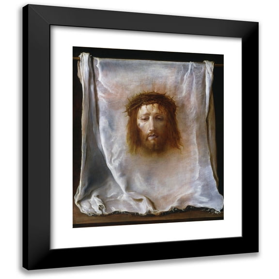Domenico Fetti 12x14 Black Modern Framed Museum Art Print Titled - The Veil of Veronica (C. 1618-1622)