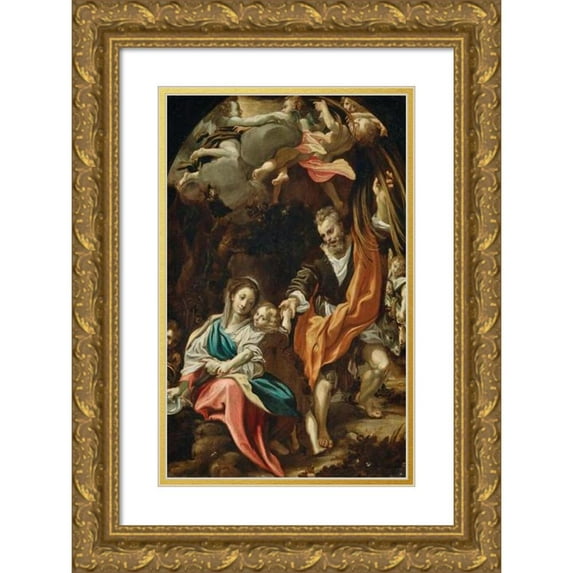 Domenico Fetti 13x18 Gold Ornate Wood Frame and Double Matted Museum Art Print Titled - The Rest on the Flight into Egypt