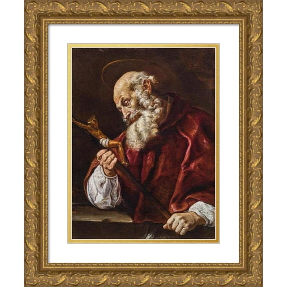 Domenico Fetti 15x18 Gold Ornate Wood Frame and Double Matted Museum Art Print Titled - Saint Jerome