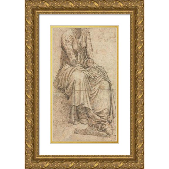 Domenico Ghirlandaio 15x24 Gold Ornate Framed and Double Matted Museum Art Print Titled - Copy of a Roman Statue of a Seated Woman (Second Half of 15th Century)
