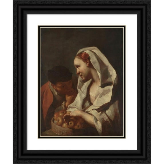 Domenico Maggiotto 19x24 Black Ornate Framed Double Matted Museum Art Print Titled: Girl Selling Fruit (1745 - 1770)