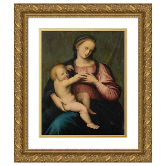 Domenico Puligo 12x14 Gold Ornate Wood Frame and Double Matted Museum Art Print Titled - Virgin and Child