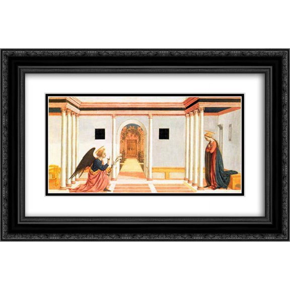 Domenico Veneziano 2x Matted 24x16 Black Ornate Framed Art Print 'The Annunciation, predella panel from the St. Lucy Altarpiece'