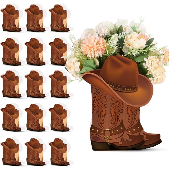 Domensi 16 Set Western Cowboy Boots Flower Boxes Centerpiece Boot Shape Box Decorations Western Theme Party Boot Gift for Cowboy Cowgirl Birthday Party Baby Shower Wedding Supplies Y101