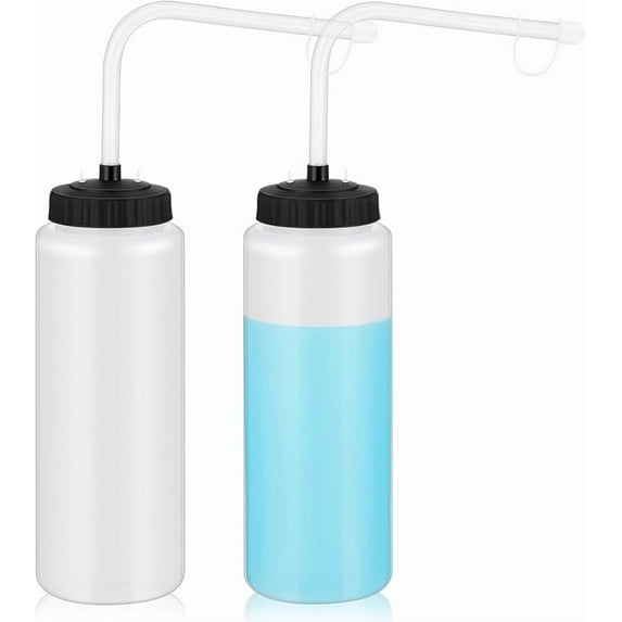 Domensi 2 Pack 1 Liter Sports Water Bottle with Long Straw Hockey Lacrosse 34 Oz Water Bottle Easy Squeeze Plastic Use with Sport Helmet in Football Baseball(Translucent,No Printed)