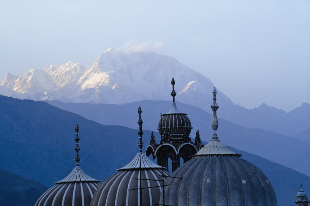 Domes Of Chitral Mosque With Trich Mir Mountain Peak In Background Canvas Art - Martin Stolworthy Design Pics (38 x 24)