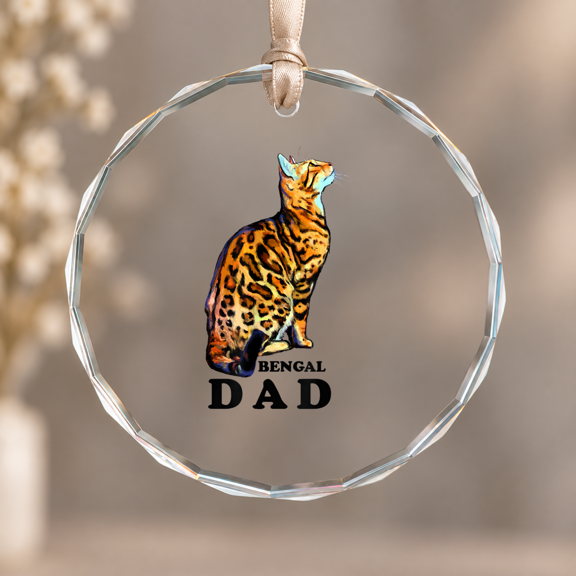 Domestic Brown Rosetted Bengal Cat Bengal Dad Cats Cat Ornament, Home Decoration, Circle Glass Ornament