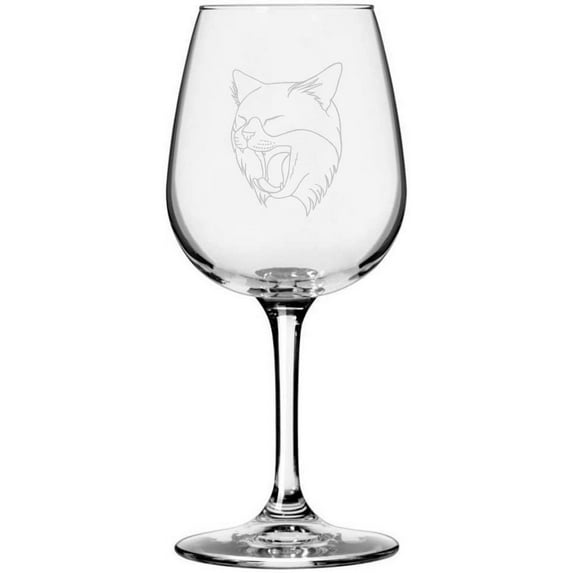 Domestic Longhair Face 2 Cat Themed Etched All Purpose 12.75oz Libbey Wine Glass