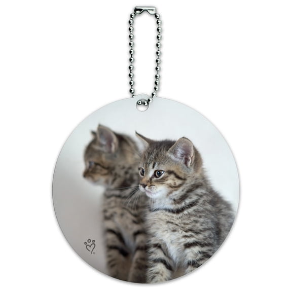 Domestic Shorthair Cats Mirror Image Round Luggage ID Tag Card Suitcase Carry-On