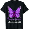 thumbnail image 1 of Domestic Violence Awareness Butterfly Purple Ribbon Support T-ShirtMen's and women's gift, black and white T-shirt, size: Extra large S-4XL, 1 of 4