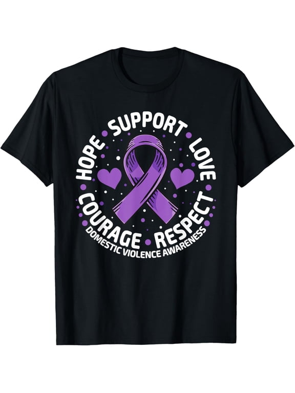 Domestic Violence Awareness LOVE SUPPORT Domestic Violence T-ShirtMen and women, Black T-shirt, size: Extra large