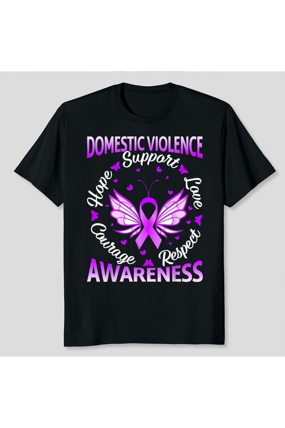 Domestic Violence Awareness Love Support Purple Butterflies Unisex T-Shirt, Sizes S-5XL, Gategoo