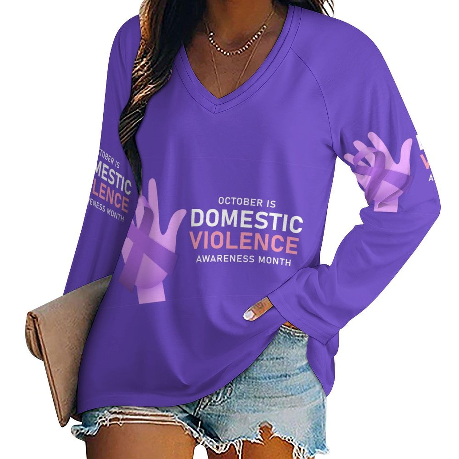 Domestic Violence Awareness Month Purple Ribbon Women's Long Sleeve ...