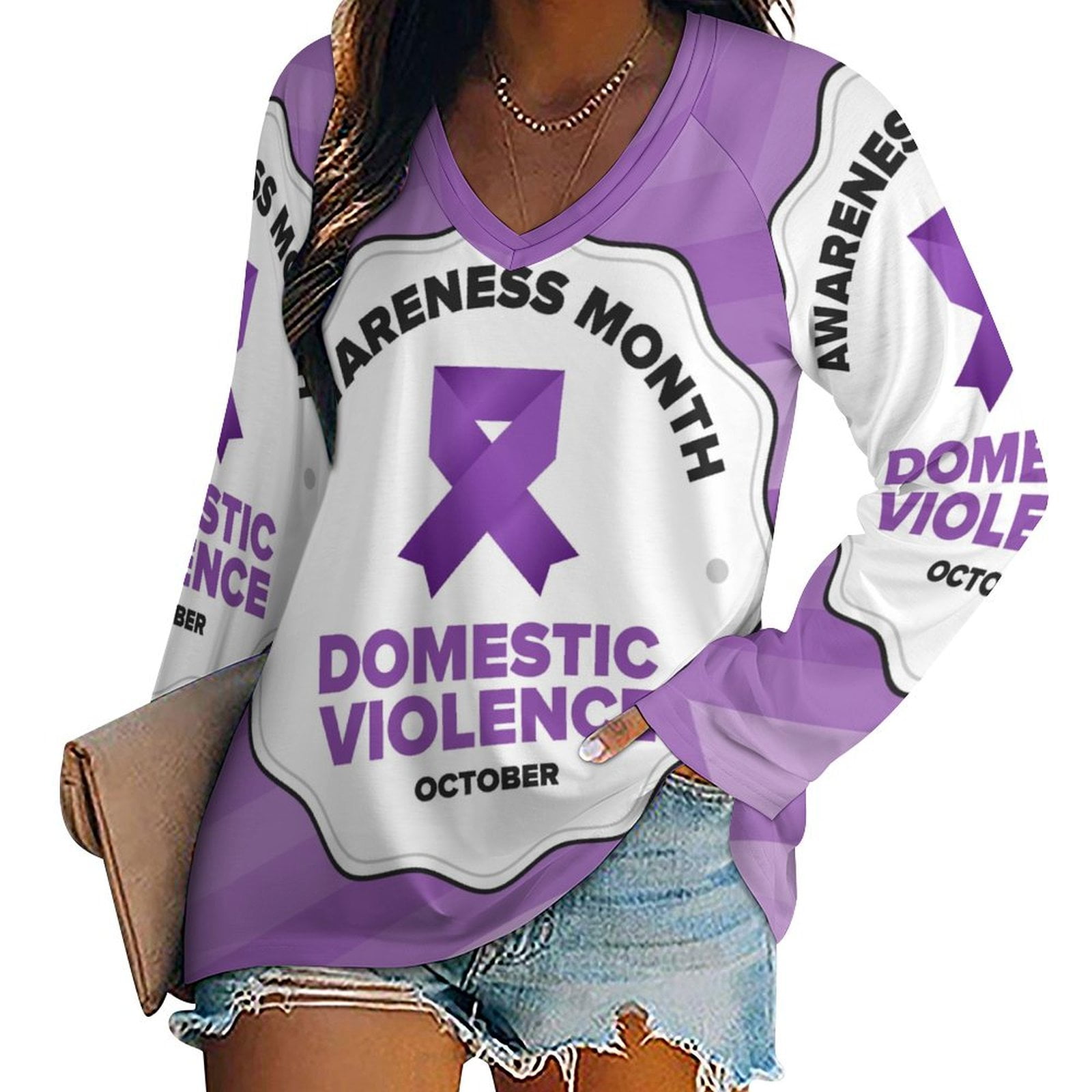 Domestic Violence Awareness Month Purple Ribbon Women's Long Sleeve ...