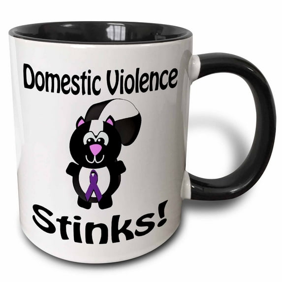 3drose, Domestic Violence Stinks Skunk Awareness Ribbon Cause Design, 15oz Two-tone Black Mug