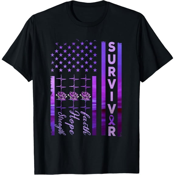 Domestic Violence Strong Survivor Purple American Flag Gift T-Shirt