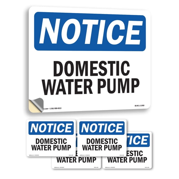 Domestic Water Pump OSHA Notice Vinyl Decal Label 18 Inch x 12 Inch - 5 Pack