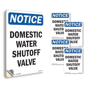 Domestic Water Shutoff Valve OSHA Notice Vinyl Decal Label 7 Inch x 5 Inch - 5 Pack