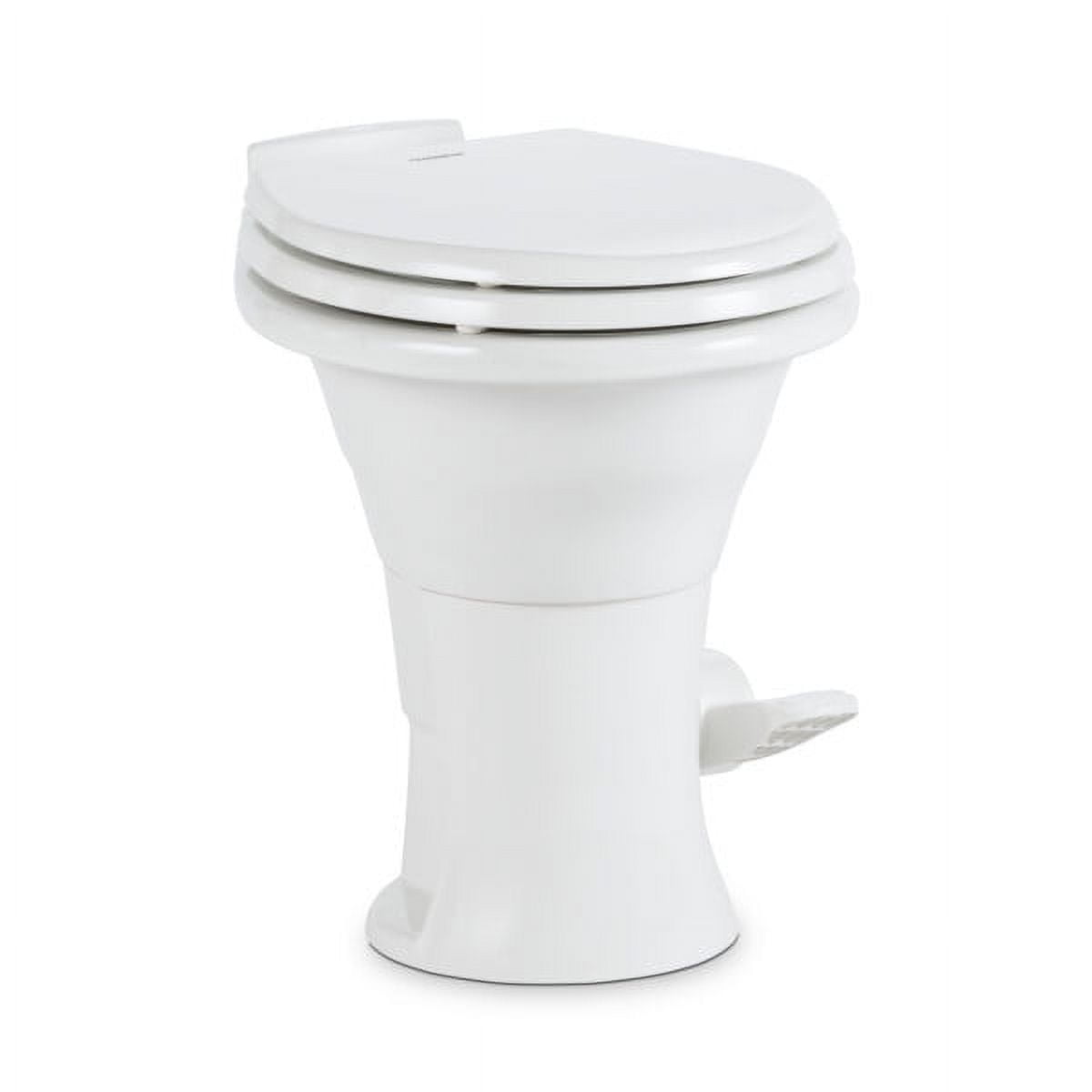 White Ceramic Gravity Flush Toilet with Slow-Close Wooden Seat