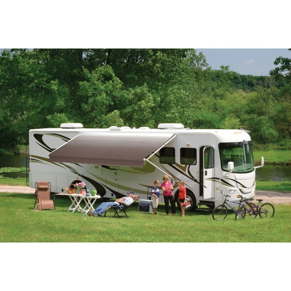 Dometic 848NS17.400B 8500 Manual Patio Awning with Polar White Weathershield - 17', Sandstone Linen Fade